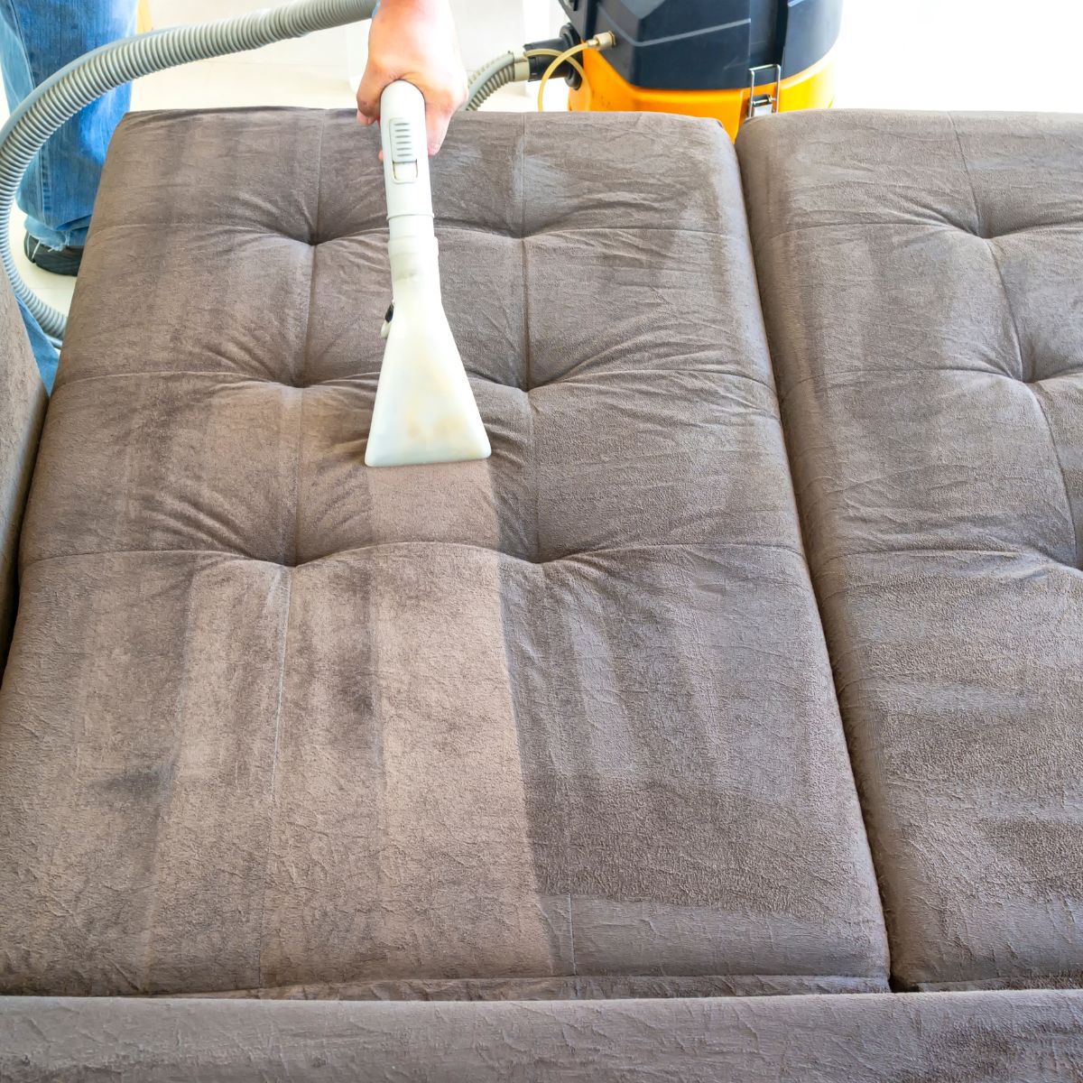foto de sofa sujo sendo limpado