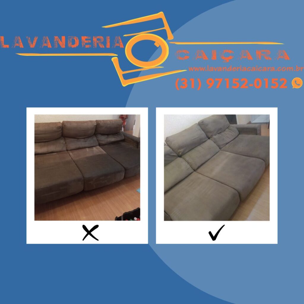 foto antes e depois de um sofa higienizado